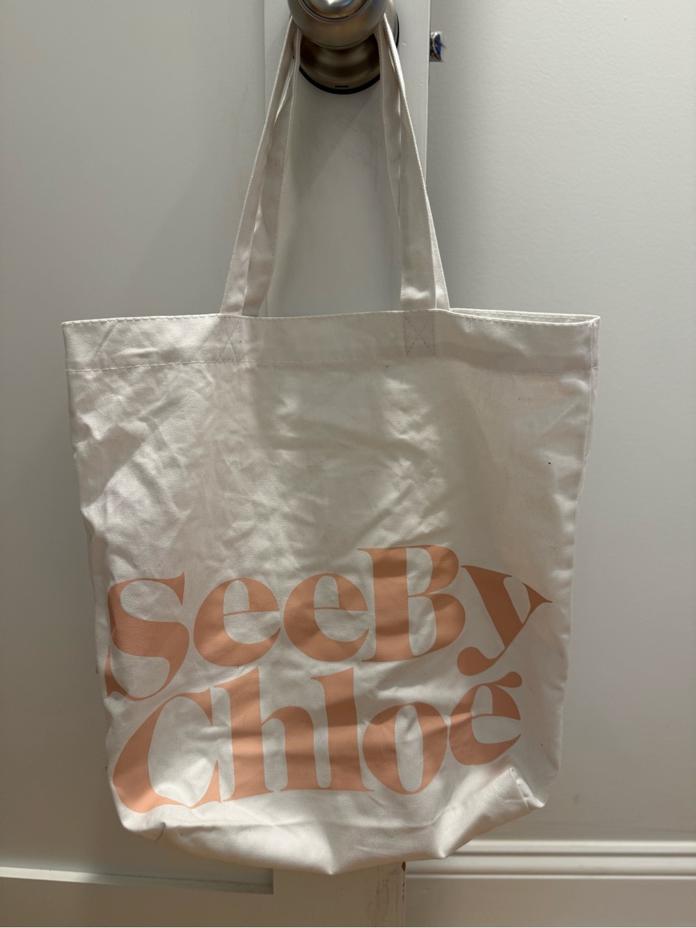 See By Chloe Cream Tote with Peach Logo Print